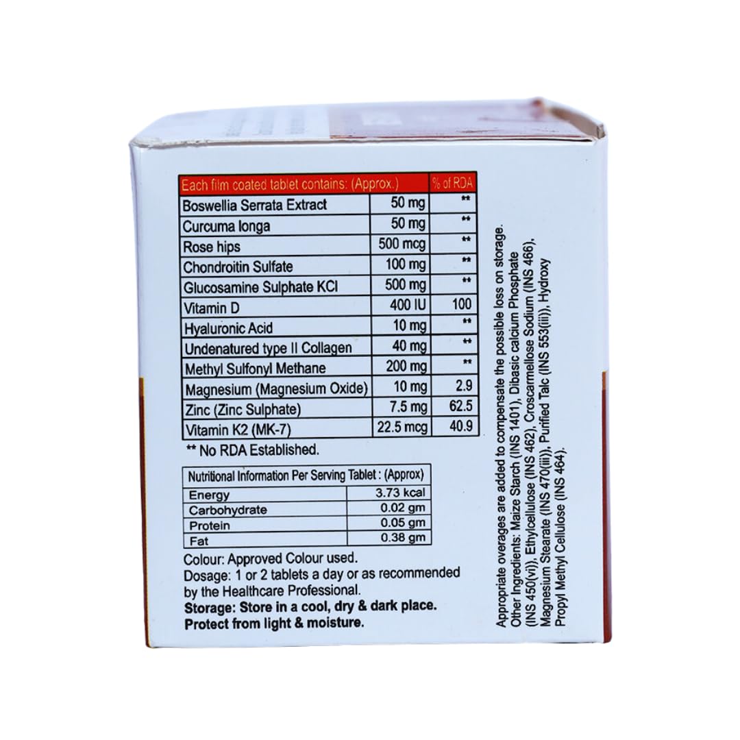 PJ Joint Support Tablets – Glucosamine, Chondroitin, MSM, Collagen & Vitamin D | Supports Cartilage & Bone Health | FSSAI Approved | 30 Tablets (1)