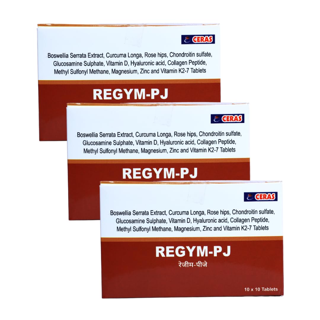 PJ Joint Support Tablets – Glucosamine, Chondroitin, MSM, Collagen & Vitamin D | Supports Cartilage & Bone Health | FSSAI Approved | 30 Tablets (1)