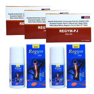 Combo Pack – Oil 100ML & Regym PJ Tablet 30 Tablets Ayurvedic, Joint & Bone Health Support | Glucosamine, Chondroitin, Boswellia-Infused Tablets & Roll-On Oil (1)