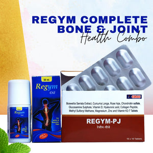 Combo Pack – Oil 100ML & Regym PJ Tablet 30 Tablets Ayurvedic, Joint & Bone Health Support | Glucosamine, Chondroitin, Boswellia-Infused Tablets & Roll-On Oil (1)