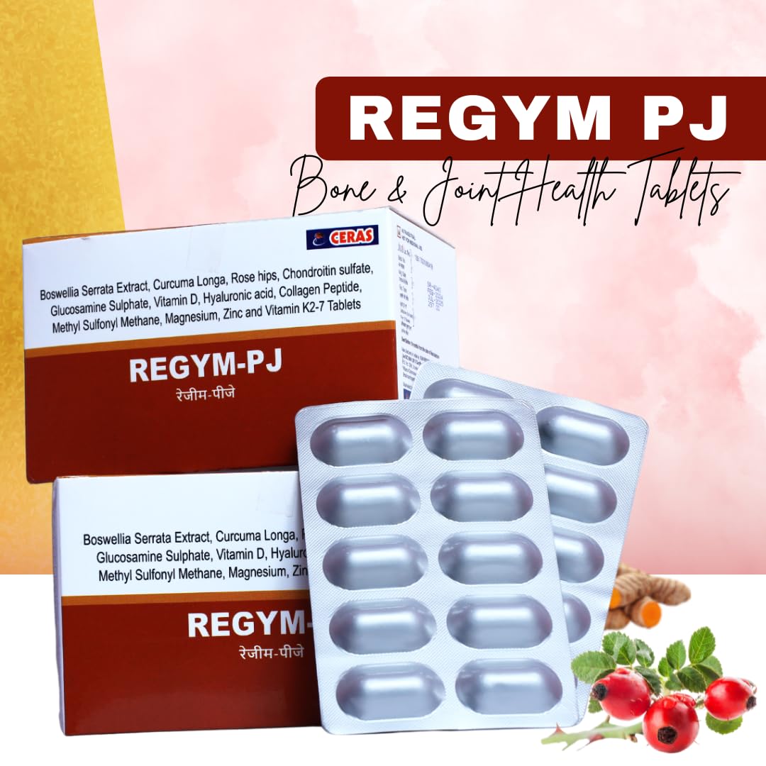 PJ Joint Support Tablets – Glucosamine, Chondroitin, MSM, Collagen & Vitamin D | Supports Cartilage & Bone Health | FSSAI Approved | 30 Tablets (1)