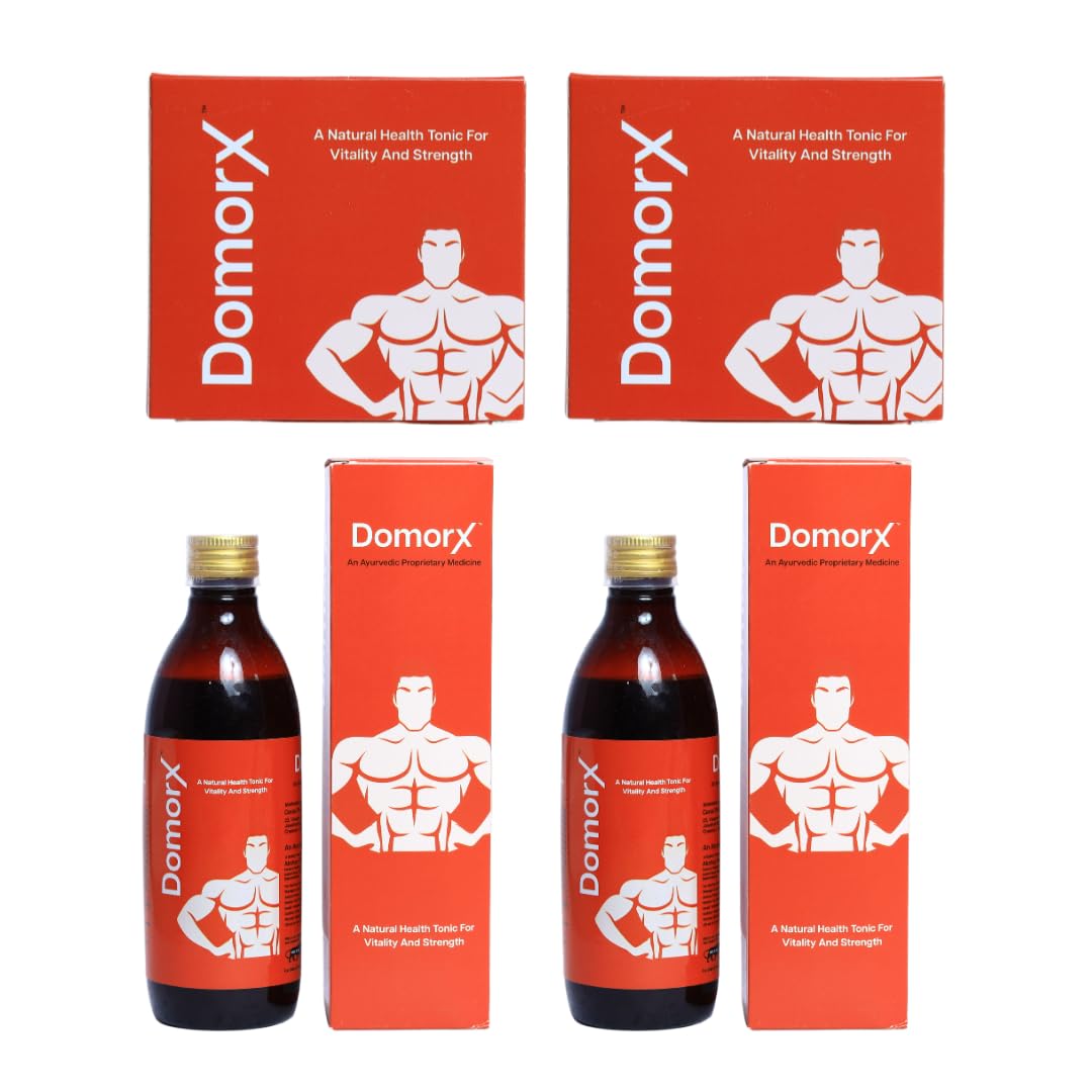Vitality Combo for Men’s Wellness | 100% Ayurvedic Domorx Tonic 300ml & 30 Domorx Tablets with Shilajit, Ashwagandha, Safed Musali & Essential Herbs | 100% Vegan | Boosts Energy, Strength, Reproductive Health & Stress Resilience (1)