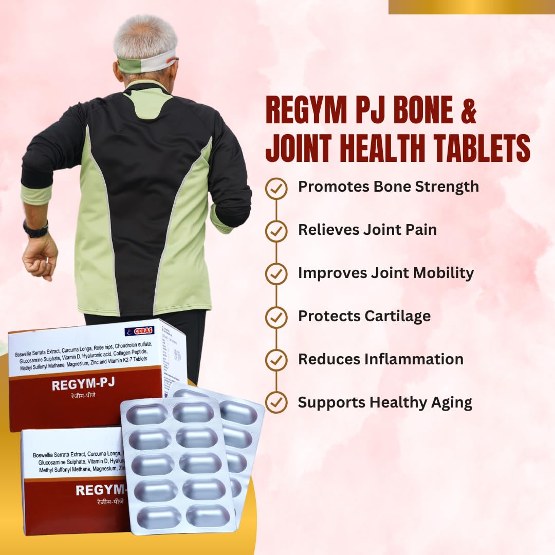 PJ Joint Support Tablets – Glucosamine, Chondroitin, MSM, Collagen & Vitamin D | Supports Cartilage & Bone Health | FSSAI Approved | 30 Tablets (1)