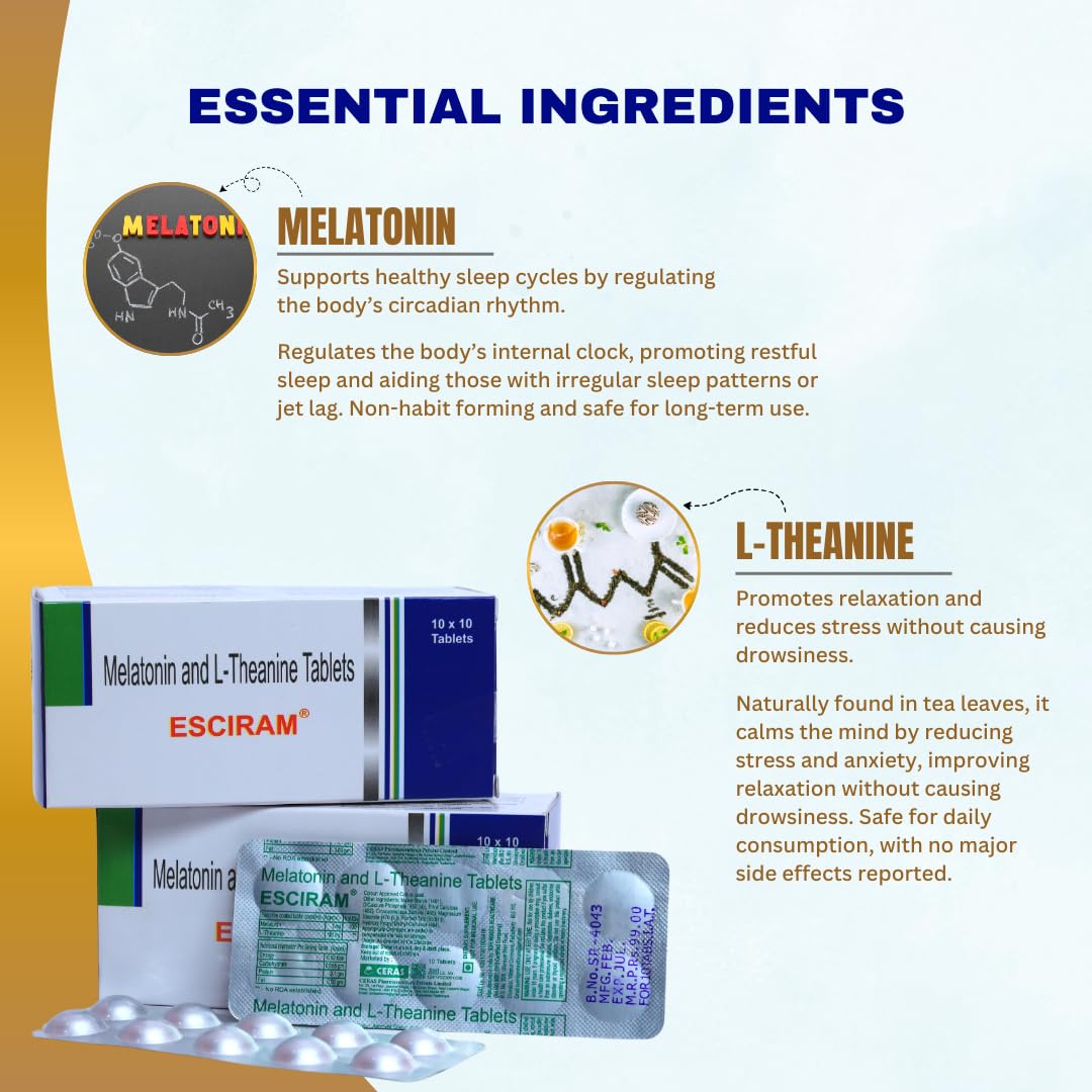 Sleep & Stress Support Tablets - With Melatonin 3mg & L-Theanine 100mg | FSSAI-Approved Non-Habit Forming Supplement for Better Sleep, Relaxation & Mood Balance | Suitable for Men & Women (1)