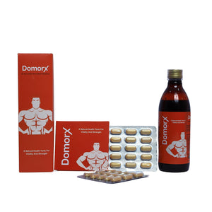 Vitality Combo for Men’s Wellness | 100% Ayurvedic Domorx Tonic 300ml & 30 Domorx Tablets with Shilajit, Ashwagandha, Safed Musali & Essential Herbs | 100% Vegan | Boosts Energy, Strength, Reproductive Health & Stress Resilience (1)