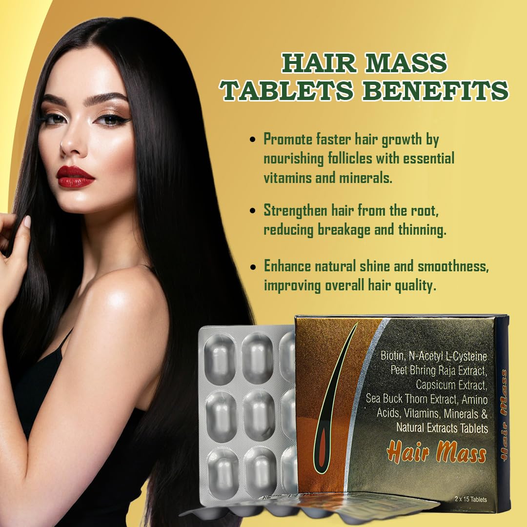 Tablets for Hair Growth & Strength | Nutraceutical Hair Supplement | Power of 34 Ingredients with Biotin, Peet Bhring Raja, Grape Seed Extract | Reduces Hair Fall, Boosts Shine, Nourishes Scalp | 30 Tablets| 100% Vegan (1)