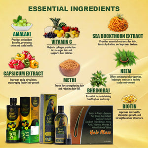 Complete Hair Care Combo Pack | Ayurvedic Hair Mass Oil 100ml, Cleanser/Shampoo 200ml & Hair Mass Tablets 30 | Power of Essential Ingredients such as Bhringraj, Neem & Biotin (1)