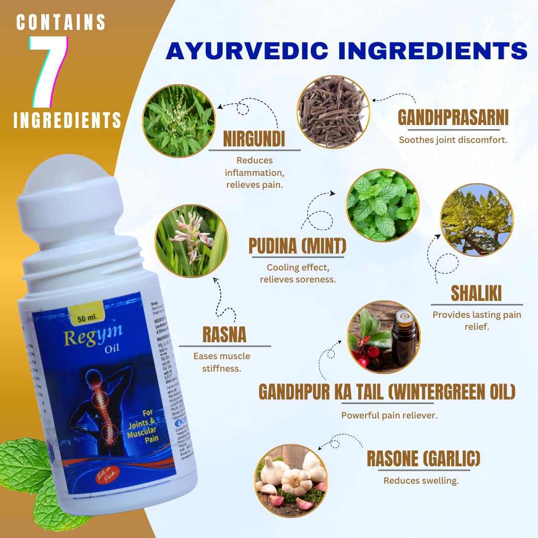 Pain Relief Oil Roll-On -(2*50ml) 100 ml | Power of 7 Powerful Ayurvedic Ingredients for Joint, Muscle, Knee & Back Pain | Fast-Absorbing, Cooling Roll-On for Shoulder & Arthritis Relief | FDA-Approved Pain Reliever (Pack of 2)