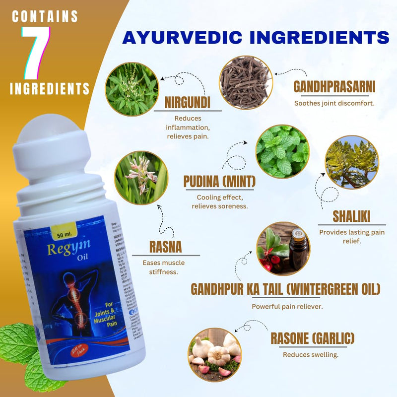 Pain Relief Oil Roll-On -(2*50ml) 100 ml | Power of 7 Powerful Ayurvedic Ingredients for Joint, Muscle, Knee & Back Pain | Fast-Absorbing, Cooling Roll-On for Shoulder & Arthritis Relief | FDA-Approved Pain Reliever (Pack of 2)