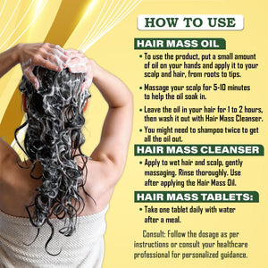 Complete Hair Care Combo Pack | Ayurvedic Hair Mass Oil 100ml, Cleanser/Shampoo 200ml & Hair Mass Tablets 30 | Power of Essential Ingredients such as Bhringraj, Neem & Biotin (1)
