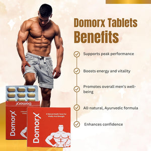 Ayurvedic Men's Supplement | Domorx Tablets | Energy, Stamina & Vitality |Safed Musali 250 mg | Shilajit 25 mg | Ashwagandha 250 mg | 30 Tablets