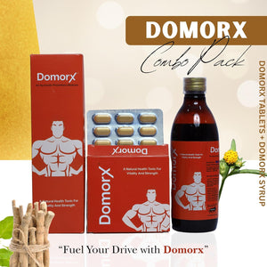 Vitality Combo for Men’s Wellness | 100% Ayurvedic Domorx Tonic 300ml & 30 Domorx Tablets with Shilajit, Ashwagandha, Safed Musali & Essential Herbs | 100% Vegan | Boosts Energy, Strength, Reproductive Health & Stress Resilience (1)