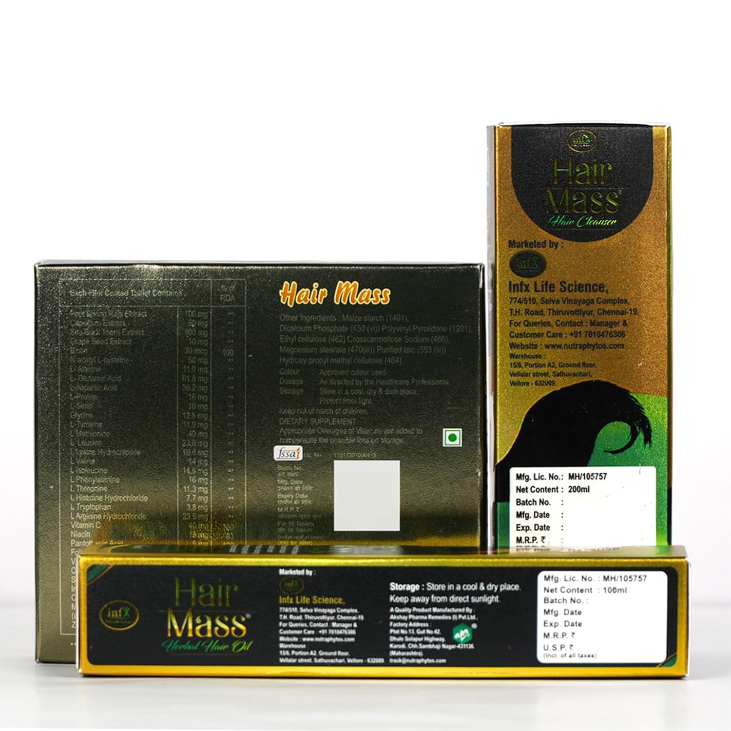 Complete Hair Care Combo Pack | Ayurvedic Hair Mass Oil 100ml, Cleanser/Shampoo 200ml & Hair Mass Tablets 30 | Power of Essential Ingredients such as Bhringraj, Neem & Biotin (1)