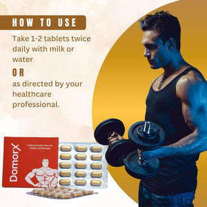Ayurvedic Men's Supplement | Domorx Tablets | Energy, Stamina & Vitality |Safed Musali 250 mg | Shilajit 25 mg | Ashwagandha 250 mg | 30 Tablets