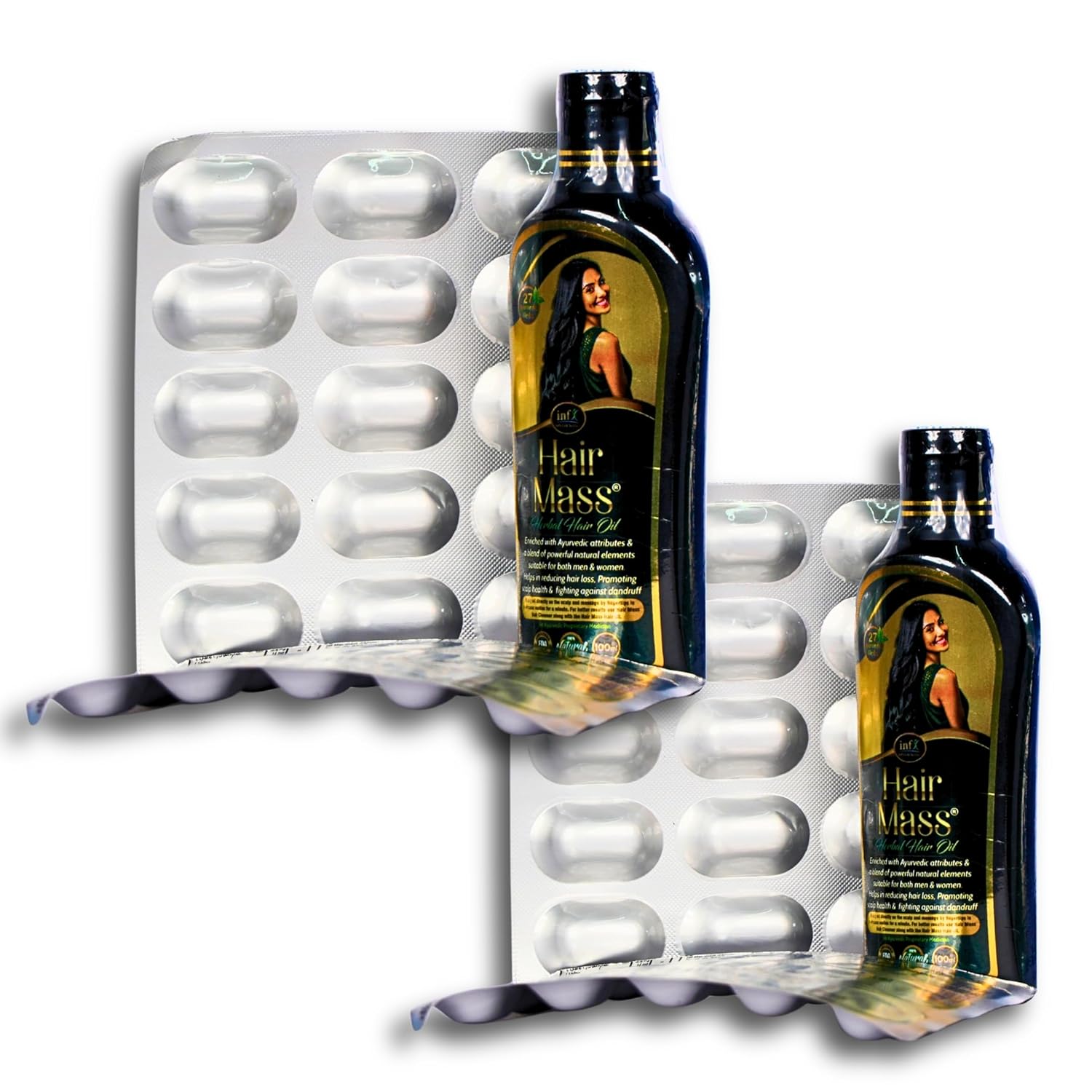 Combo for Hair Growth | 100% Ayurvedic Hair Oil 100ml & Nutraceutical 30 Hair Mass Tablets | Reduces Hair Fall, Strengthens Roots, Boosts Shine & Volume | Ayurvedic Herbs, Biotin & Essential Nutrients | 100% Vegan (2)