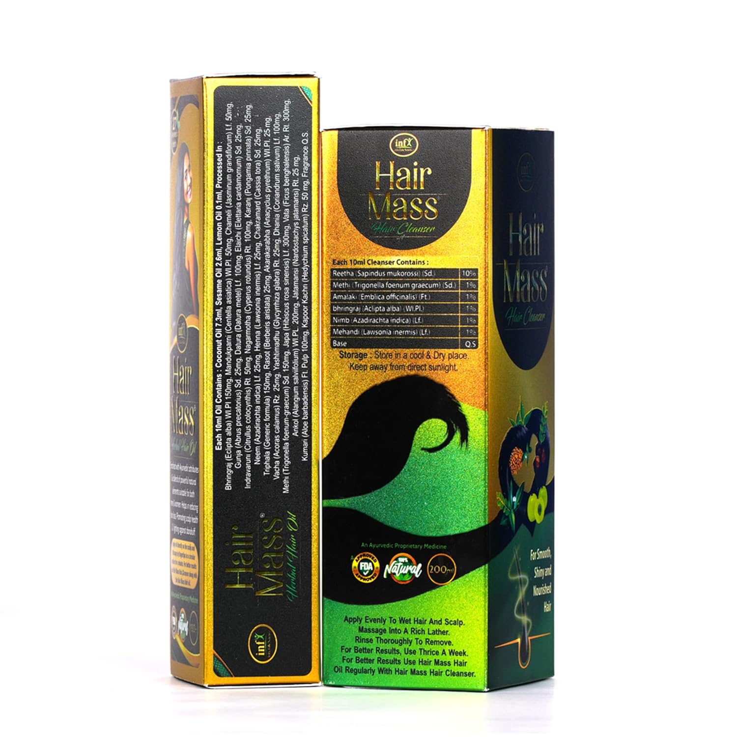 Oil 100ML & Hair Mass Cleanser/Shampoo 200ML Combo Pack | Ayurvedic Hair Care with Bhringraj, Neem, Methi & Reetha | For Dandruff & Lice Control | Anti Hair Fall Kit | FDA Approved, Suitable for All Hair Types (1)