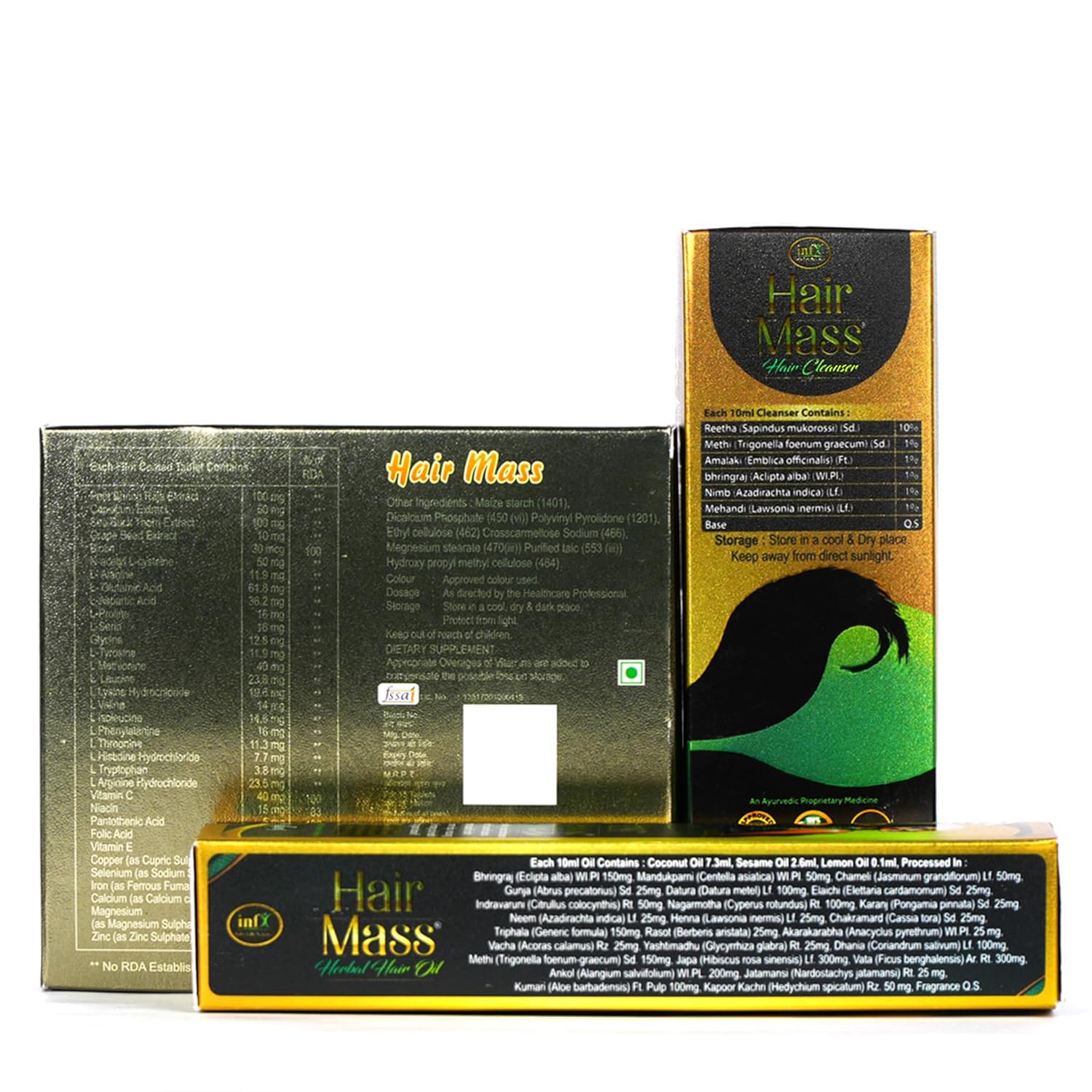 Complete Hair Care Combo Pack | Ayurvedic Hair Mass Oil 100ml, Cleanser/Shampoo 200ml & Hair Mass Tablets 30 | Power of Essential Ingredients such as Bhringraj, Neem & Biotin (1)